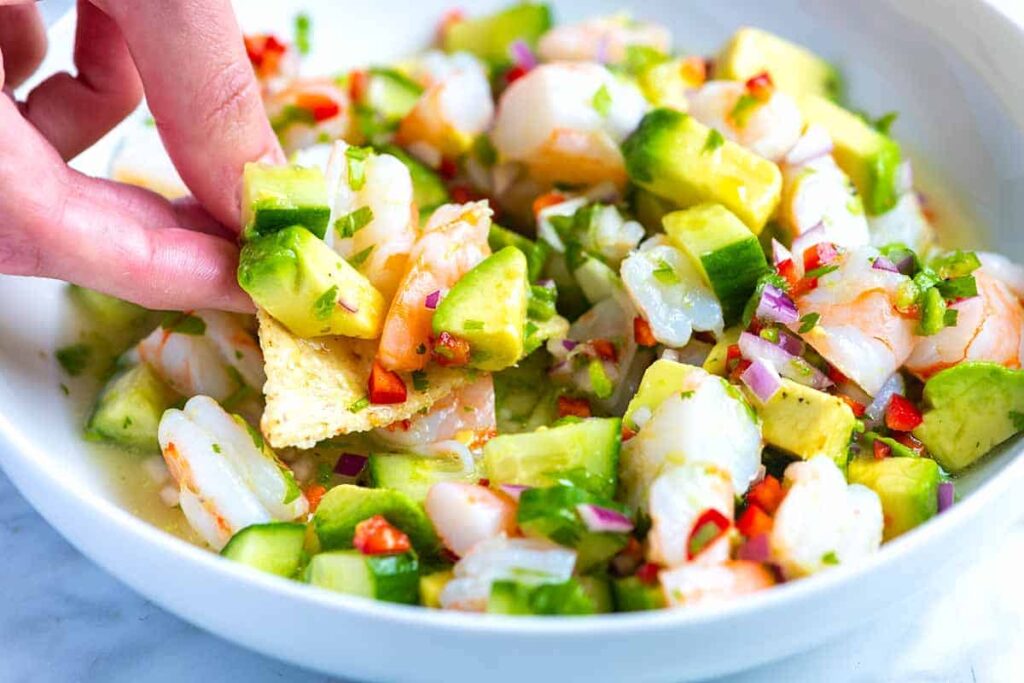 Ceviche de langostinos con alubias